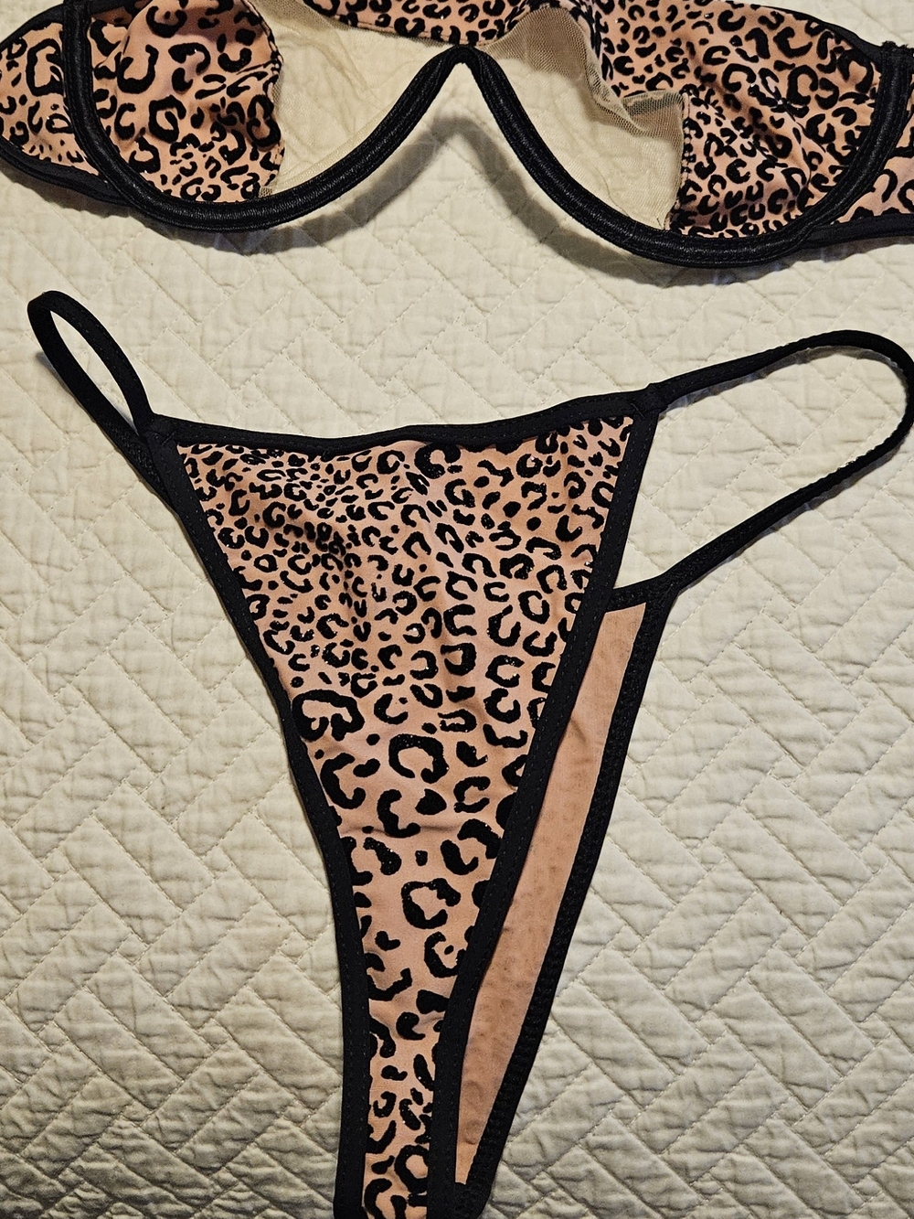God Saves Queens - Leopard Print Thong Bikini Bottom with Black Trim